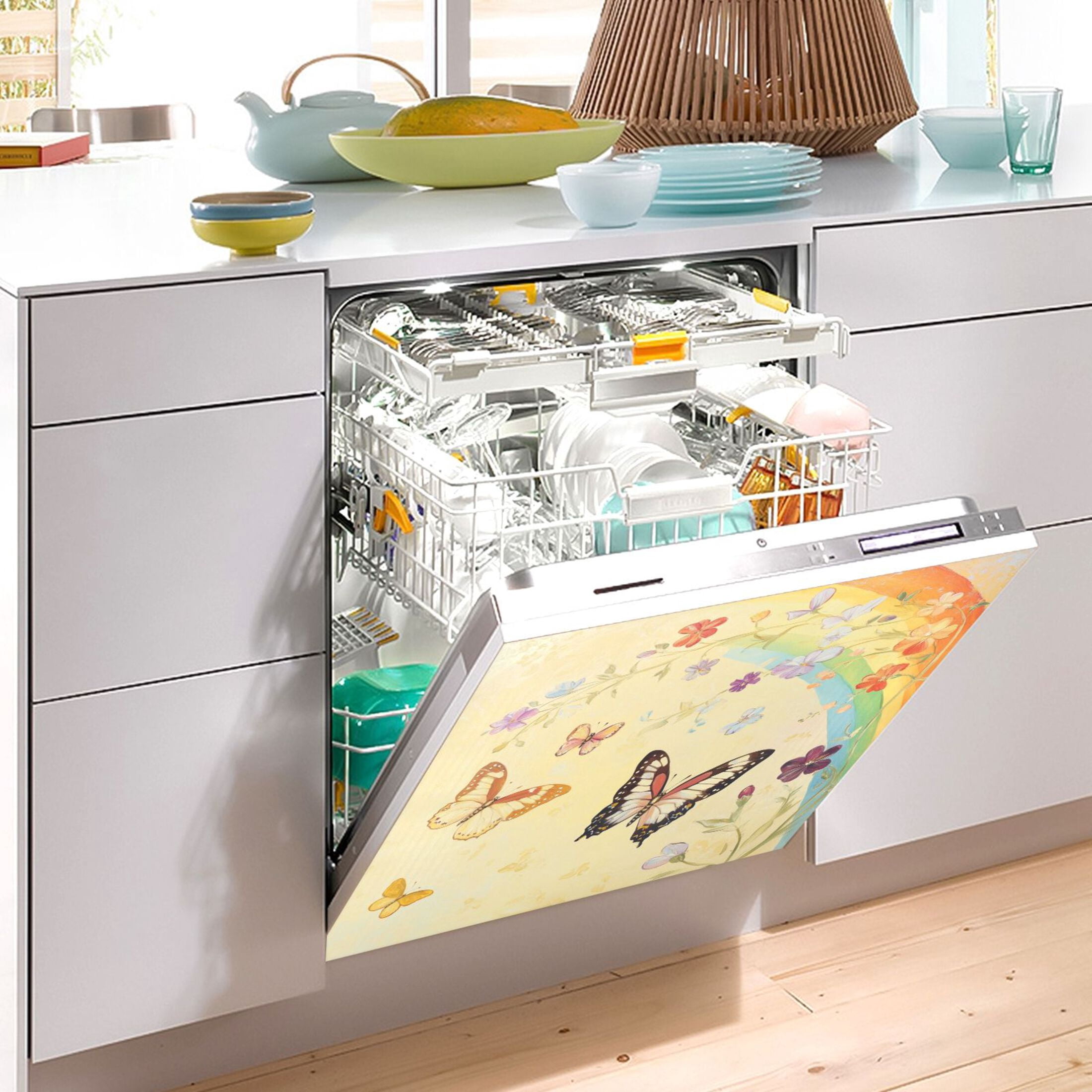 Dishwasher Magnetic Sticker 23x26 Inch Refrigerator Magnetic Sticker Washing Machine Magnetic Sticker Kitchen Panel Magnetic Sticker Home Decor Beautiful Pale Yellow Butterfly
