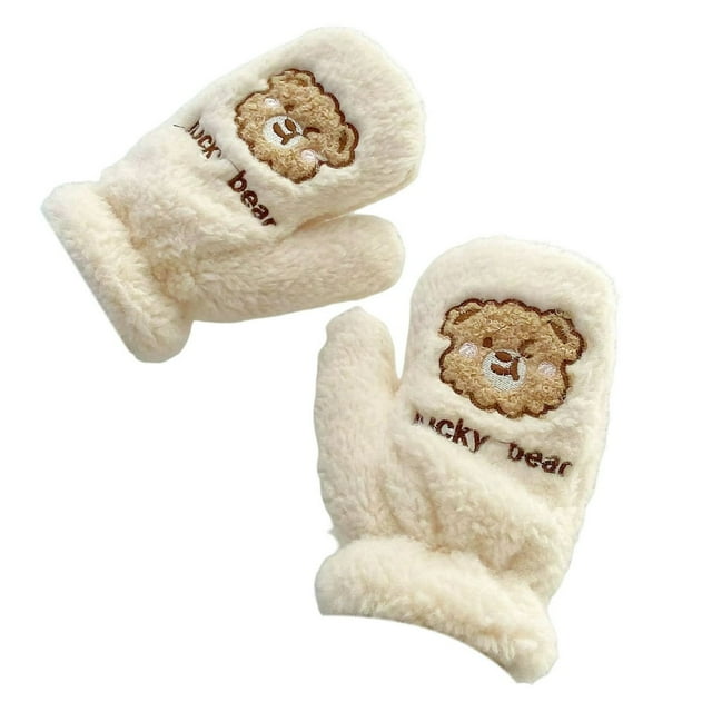 1 Pair Hanging Rope Halter Elastic Cuffs Thickened Ridding Gloves Winter Cartoon Rabbit Girls Cycling Skiing Plush Mittens for Cold Weather