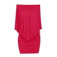 thumbnail image 4 of HNMKIU Plus Size Dresses Bodycon Stylish Mid Sleeve Off Shoulder Ruffled Mini for Everyday Wear Off Shoulder Dress Red,L, 4 of 4