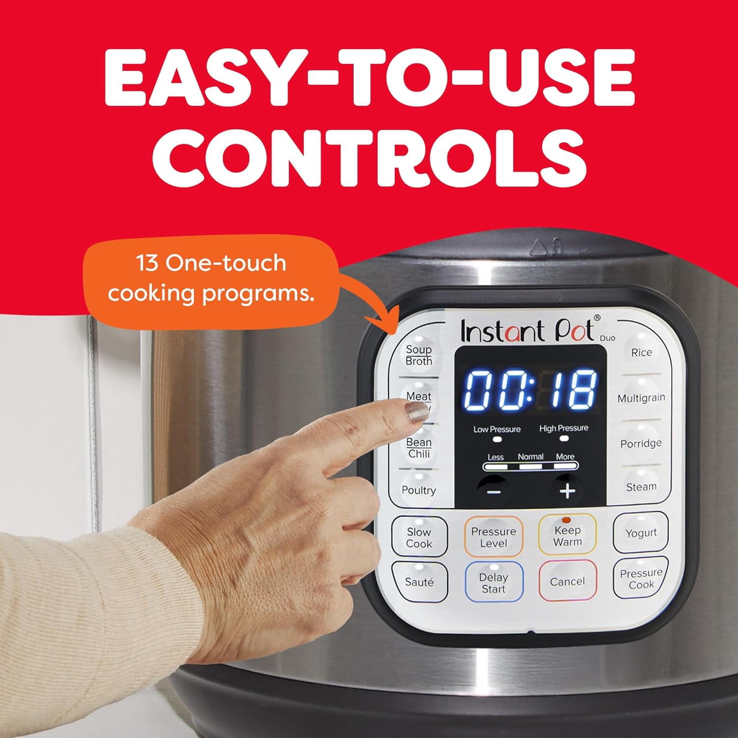 Duo 7-in-1 Electric Pressure Cooker, Slow Cooker, Rice, Steamer, Sauté, Yogurt Maker, Warmer & Sterilizer, Includes App With Over 800 Recipes, Stainless Steel, 6 Quart