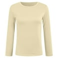 thumbnail image 5 of felwors Women's Long-Sleeve Crew-Neck Cotton T-Shirt Classic-Fit Shirt Soft Breathable Casual Tee Basic Tops Beige, M, 5 of 6