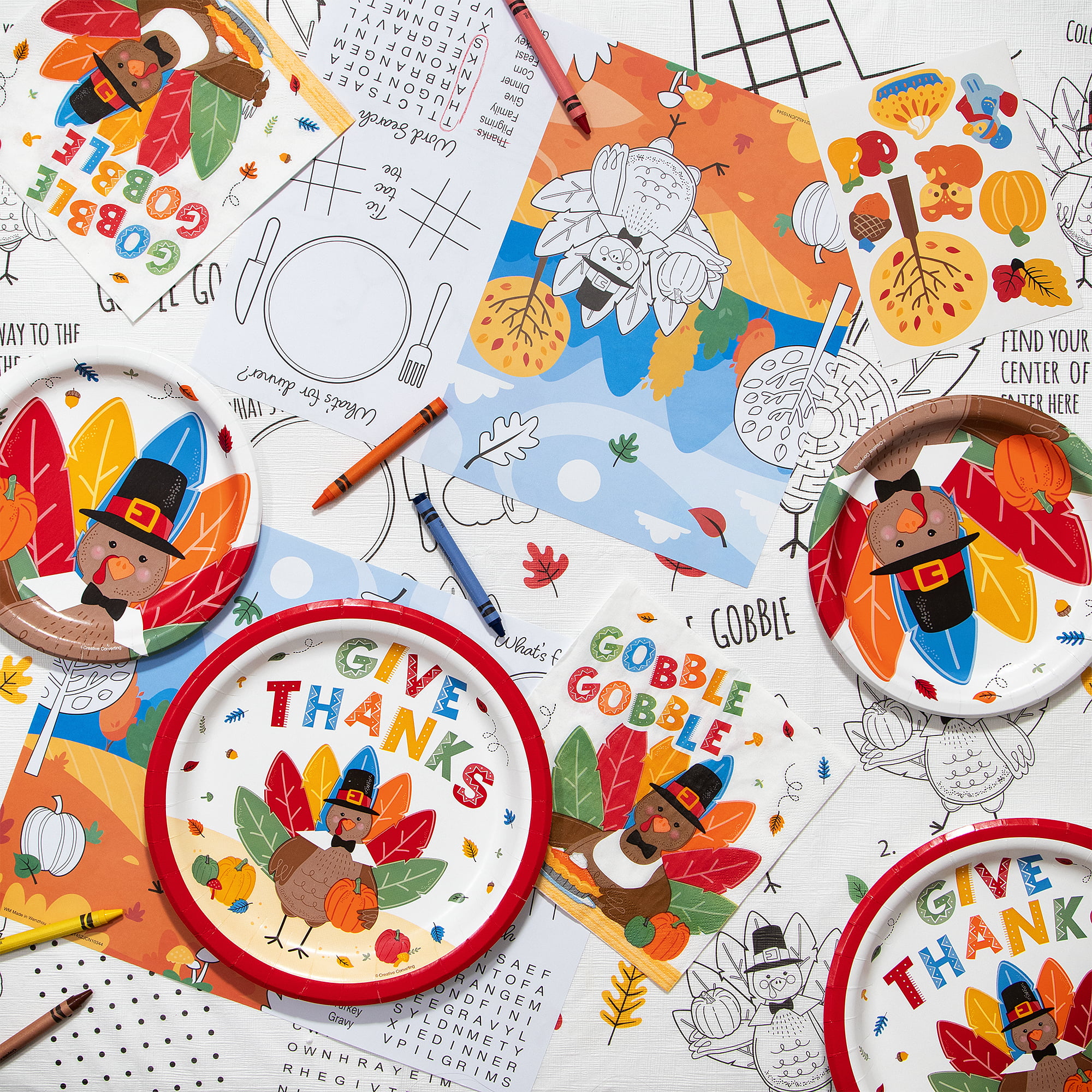 NEW CELEBRATE THANKSGIVING ACTIVITY/COLOR PAPER TABLECLOTH 54X88 FUN FOR  KIDS