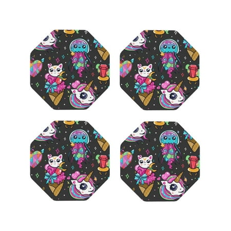 

Tideii Cat Icecream for Leather Coasters 4 Pieces Anti-fouling and Anti-scalding Decorative Coasters Suitable for Restaurants Kitchens Coffee Shops-Octagon