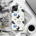 thumbnail image 6 of Playful Black Cat and Blue Apple Pattern Phone Case, Cute Cartoon Cats with Butterflies and Watermelon, iPhone 16 15 14 13 12 11 Pro Max Mini Protective Cover, 6 of 6