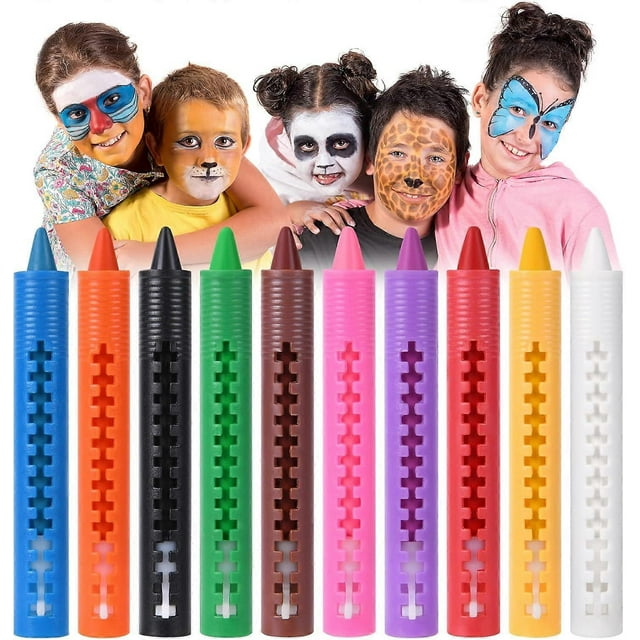 Face Painting Crayons Set, 10 Colors Face Painting Set For Kids, Safe Non-Toxic Kids Face Body Crayons, Bright Colors Body Painting Set