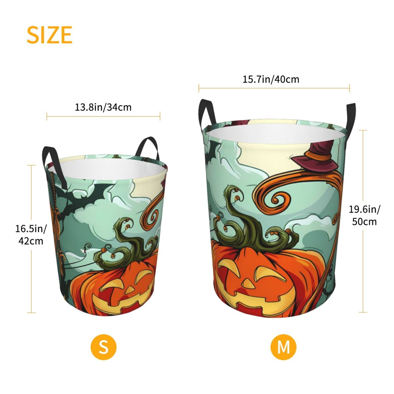 Large Laundry Basket with Handles - Halloween Pumpkin Cartoon Kids Baby Dirty Clothes Laundry Hamper for Bedroom Aesthetic