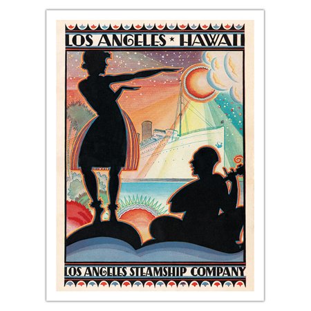 Hawaii - California - Los Angeles Steamship Company - Vintage Ocean Liner Travel Poster c.1927 - Bamboo Fine Art 290gsm Paper (Unframed) 12x16in