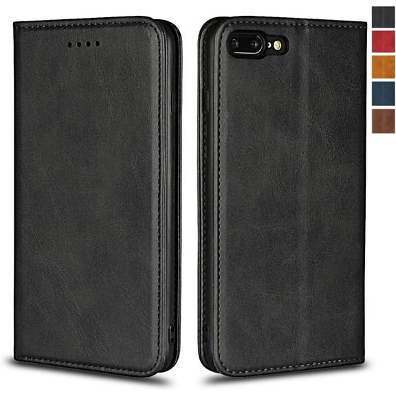iPhone 8 Plus Wallet Case,iPhone 7 Plus Case, Premium PU Leather Flip Folio Case Card Slot,Stand Holder Magnetic Closure [TPU Shockproof Interior Protective Case] for iPhone 8 Plus,Black