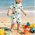 thumbnail image 5 of ATAIKU Baby Boys Swimsuit Dinosaurs Toddler One Piece Zipper Bathing Suit Short Sleeve Rash Guard Swimwear Sunsuit with Sun Hat, 5 of 10