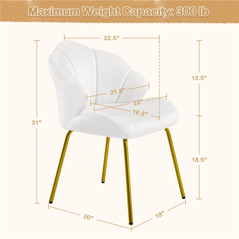 Alden Design Glam Velvet Accent Chair with Golden Metal Legs White