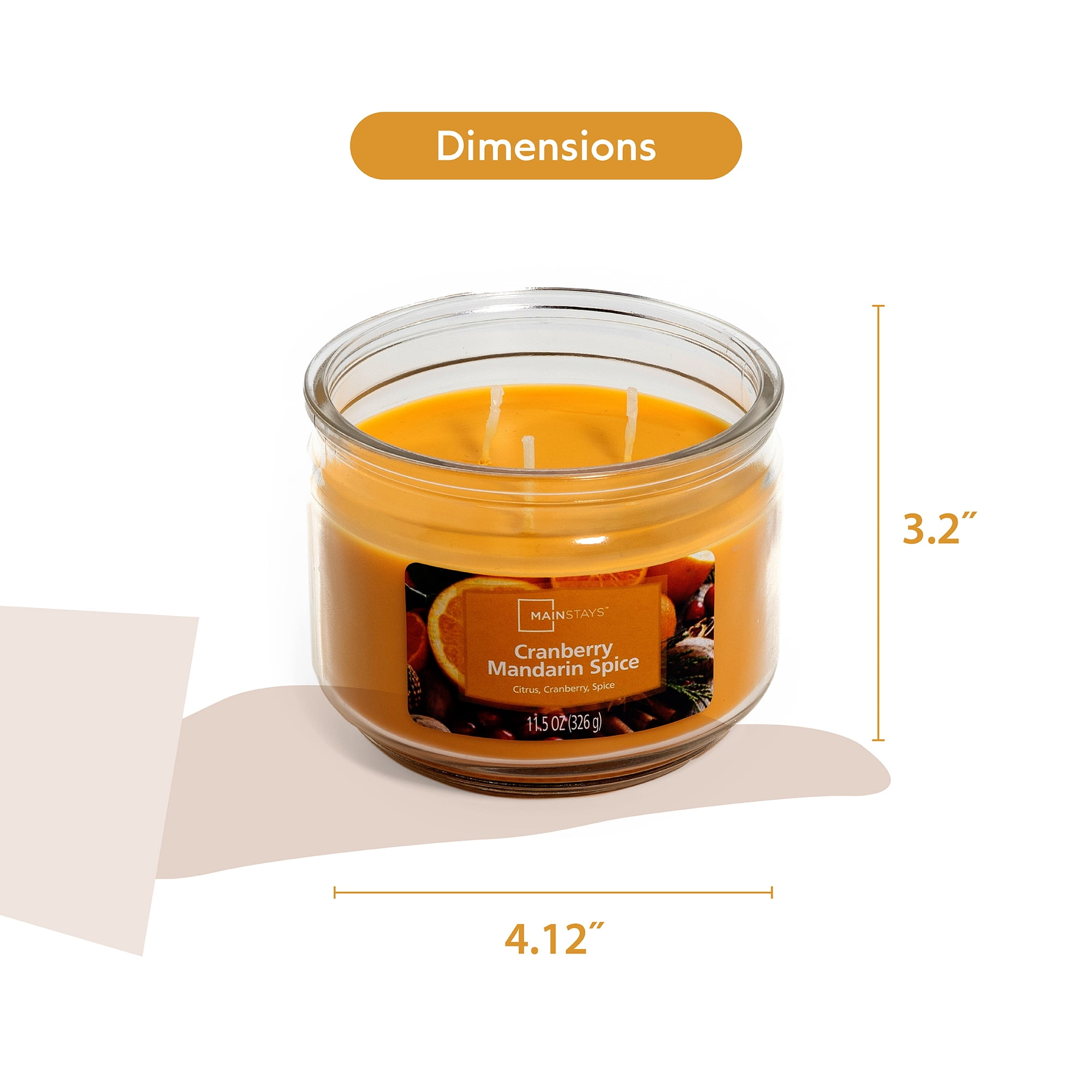 Mainstays 3-Wick Glass Jar Candle, Cranberry Mandarin, Yellow, 11.5 oz