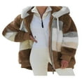 thumbnail image 1 of Women Fuzzy Fleece Hooded Coat Open Front Color Block Fluffy Hoodies Jacket Outwear with Pockets, 1 of 5