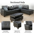 thumbnail image 3 of PonLiving Sectional Sofa, 2 Piece Living Room Faux Leather Couch with Storage Ottoman, Cup Holder, Left Facing Chaise, Black, 3 of 6