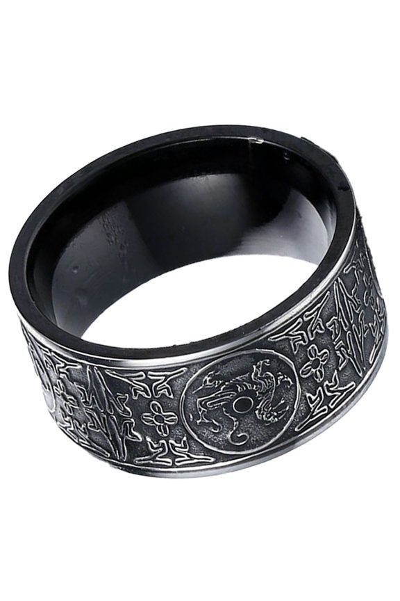 Stainless steel ring ancient 4 guardian beast, dragon, white tiger, suzaku, basalt carving