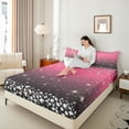 thumbnail image 4 of Feelyou Fashion Pink Diamond Queen Sheet Sets, Bling Stars Print Flat Sheet, Teens Kids Women Girls Queen Fitted Sheet, Breathable Home Decor, 4 Pieces, 4 of 7