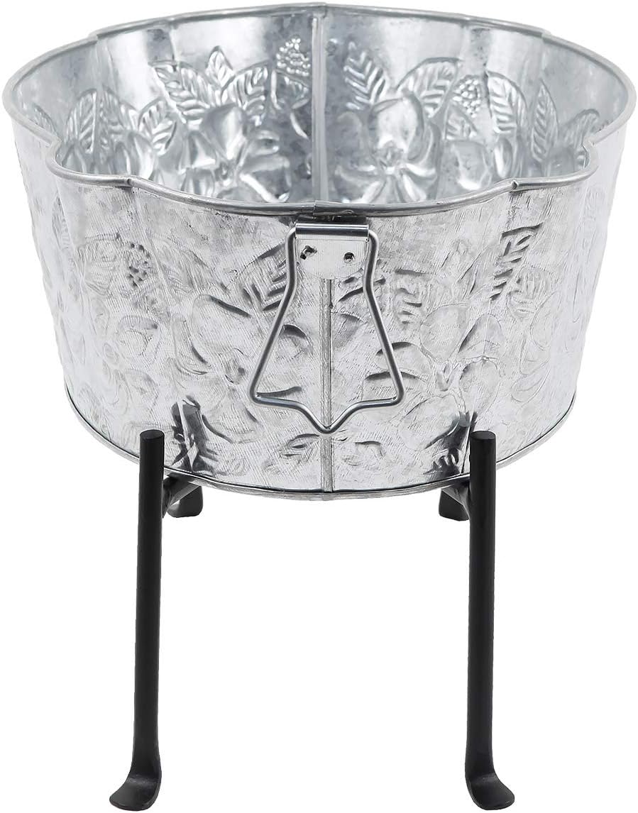 Achla C-52-S1 Embossed Oval Tub with Folding Stand, Galvanized Steel & Black - image 3 of 9
