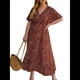thumbnail image 1 of Vestido Corto de Corte A con Escote en V, Corta, Volantes y Dobladillo para Mujer, Talla Grande Color Naranja XL, 1 of 10