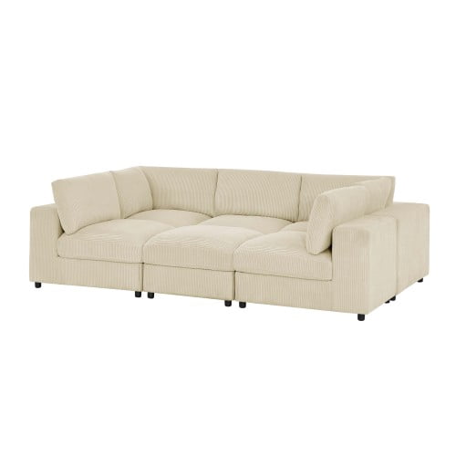 Howcool Cloud Couch Modular Sectional Sofa 6 Seat 122" L Shaped Reversible Convertible Couch, Corduroy Thick Cushion with Storage Ottomans, Washable Removable Cover for Living Room,Beige
