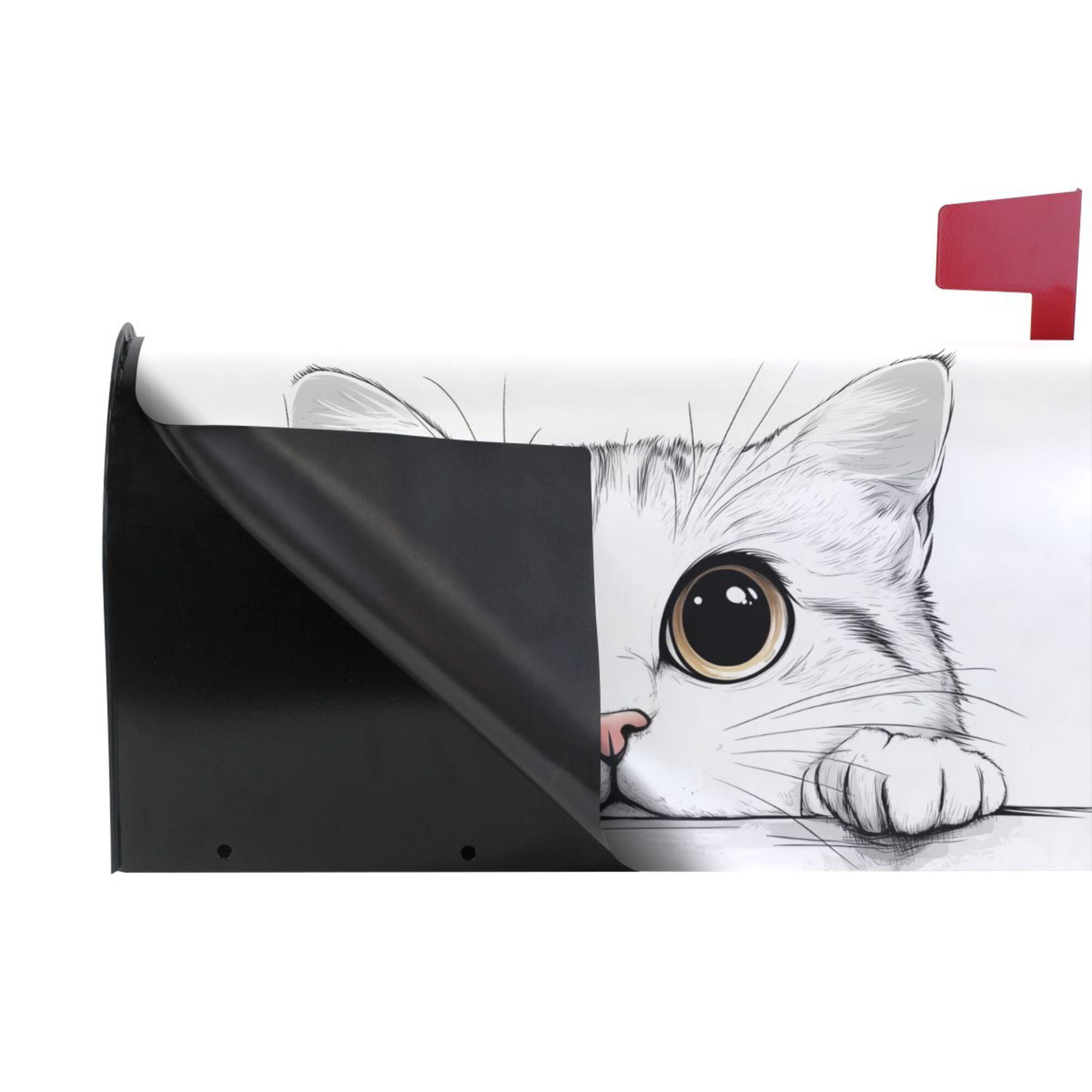 Yayeee Mailbox Cover Magnetic Large Size Post Box Cover Wrap Decor, White Cat