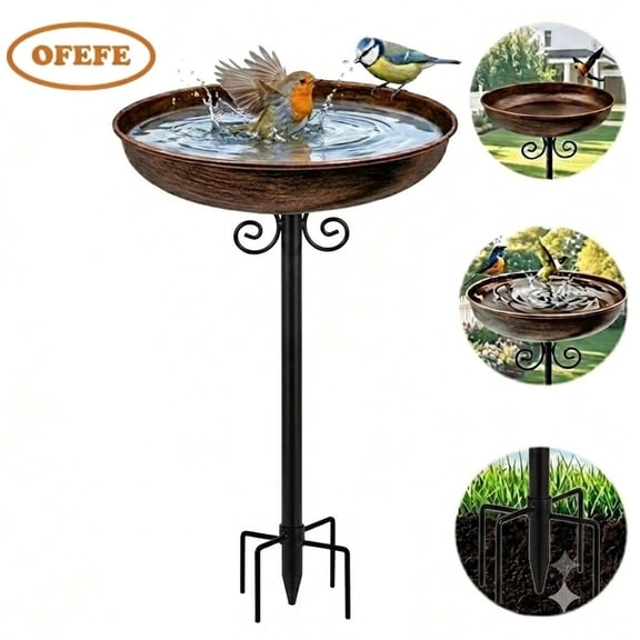 Small Metal Bird Bath for Outdoors,Bird Bath for Outside,10" Dia Bowl with Stake Birdbaths Garden Yard Lawn Decor 0.4 Gallon