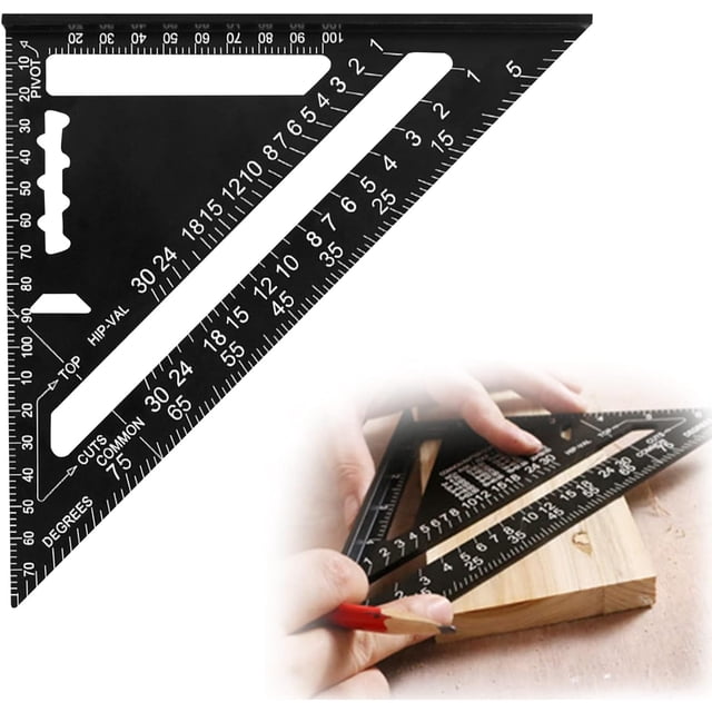 escuadra de carpintero, escuadra de 45 grados, escuadra de carpintero de 1 pieza, hecha de aleación de aluminio, duradera, escala transparente, resistente al desgaste, para carpintería, corte (negro, 12 pulgadas) Zhivalor BST3080275