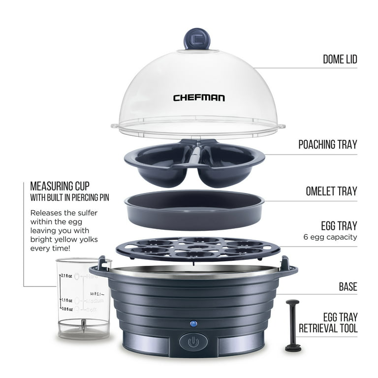 Chefman Rapid Egg Cooker, 6 Egg Capacity w/ Removable Poaching/Omelette  Tray - Midnight Blue, New 