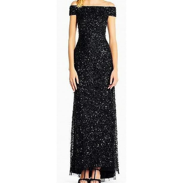 adrianna papell off shoulder sequin gown