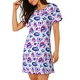 thumbnail image 2 of Uemuo crystal Skull record lips Pattern Women’s Nightdress – Casual Sleep Shirt, Soft Relaxed Fit Short-Sleeved Cotton Sleepwear for Home, Bedtime, and Lounging, 2 of 6