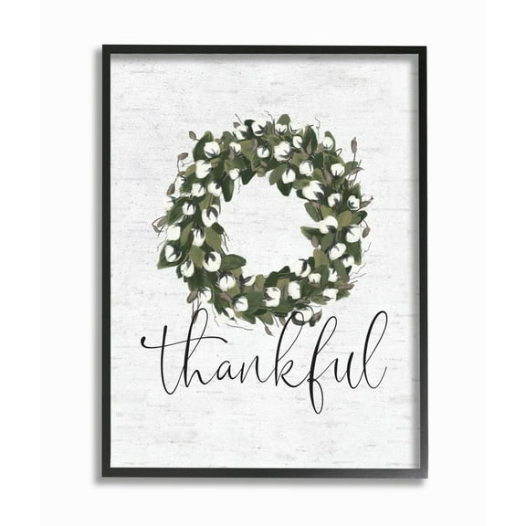 Stupell Industries Cotton Flower Country Style Wreath with Thankful Text Designed by Lettered and Lined