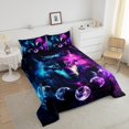 thumbnail image 3 of Erosebridal Galaxy Wolf Comforter Set Full,Pink Teal Moon Starry Sky Bedding Set Adults,Wild Safari Animals Bedding Comforter Sets Trippy Room Decor Boho Quilt Bed Set 3Pcs, 3 of 5