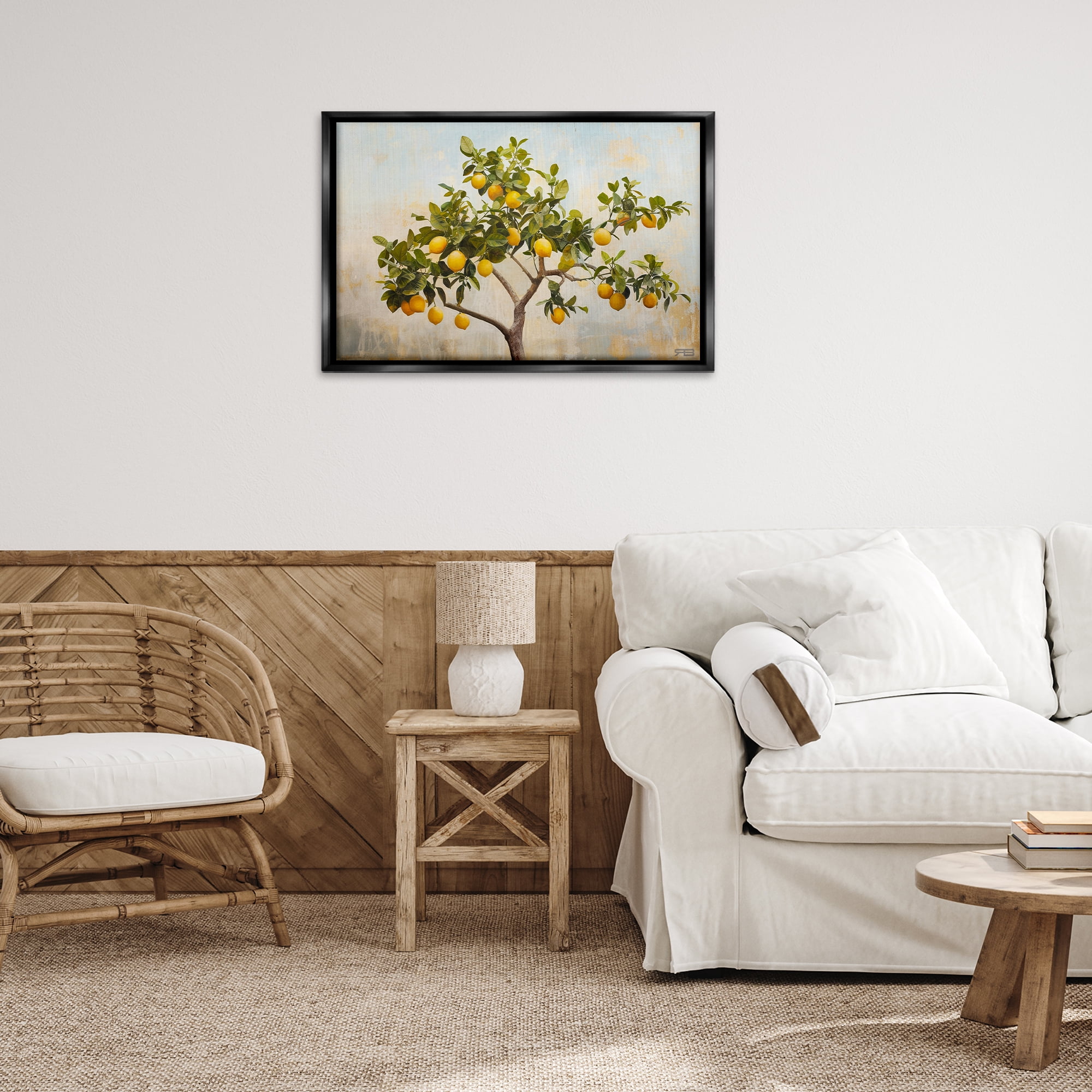 Stupell Industries Lemon Tree Branches Food & Beverage Painting Black Floater Framed Canvas Art Print Wall Art, 31 x 21