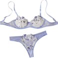 thumbnail image 1 of WZXFASHION Sweet And Sexy Low Waist Lace Embroidery Mesh See Through Sexy Lingerie Set Intimates Purple M, 1 of 4
