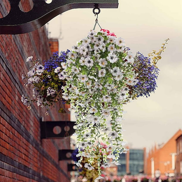 Simulated Flower Violet Green Silk Flower Wall Hanging -border Rattan Hanging Basket Ceiling Decoration Accessories