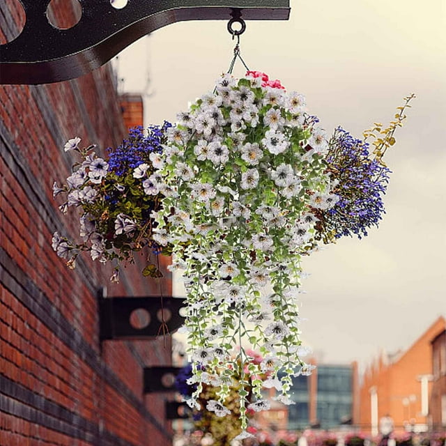 Simulated Flower Violet Green Silk Flower Wall Hanging -border Rattan Hanging Basket Ceiling Decoration Accessories