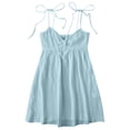 thumbnail image 4 of VEKDONE Mini Dresses for Women Loose Fit Spaghetti Strap Bow Babydoll Dress Summer Casual Vacation Flowy Beach Short Sundress Light Blue S, 4 of 7