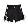 thumbnail image 3 of DDAPJ pyju Jeans Shorts for Women Low Rise Ripped Raw Hem Denim Shorts Y2K Casual Streetwear Black S, 3 of 4