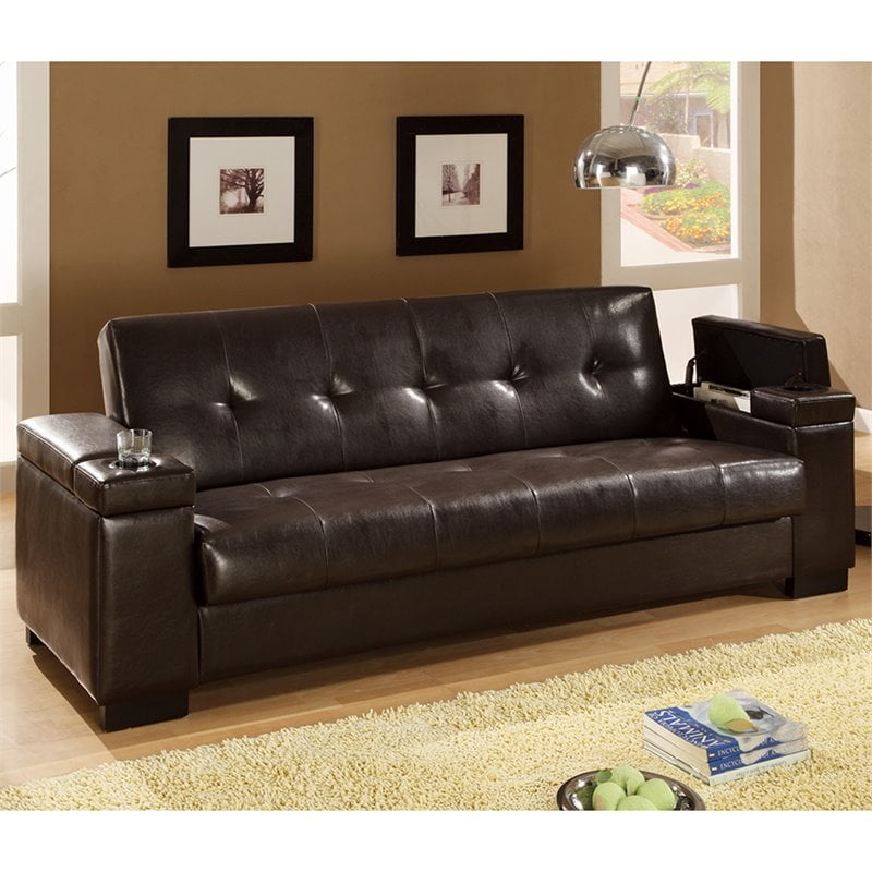 Bowery Hill Faux Leather Tufted Storage, Dark Brown Leather Sleeper Sofa