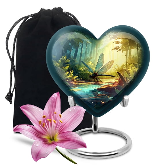 YATHABHISA Dragonfly urn Heart Urn for Ashes, Large Urns for Human Ash, Funeral & Burial Cremation for Adult, Memorial Gift for Mother, Green, 10 Inch