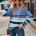 thumbnail image 2 of Sudadera con capucha de manga larga con cordón para mujer, sudadera con capucha a rayas, informal, a la moda, Tops para el trabajo, azul, S, 2 of 7