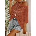 thumbnail image 2 of Womens Summer Scoop Neck Short Sleeve Sweater Casual Crochet Hollow Out Knit Tops Pullover Shirts Beach Coverup Knit Tops, 2 of 4