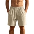 thumbnail image 3 of Mens Bermuda Linen Shorts Knee Length Elastic Waist Drawstring Shorts Casual Wide Leg Summer Shorts with Pockets Khaki M, 3 of 9