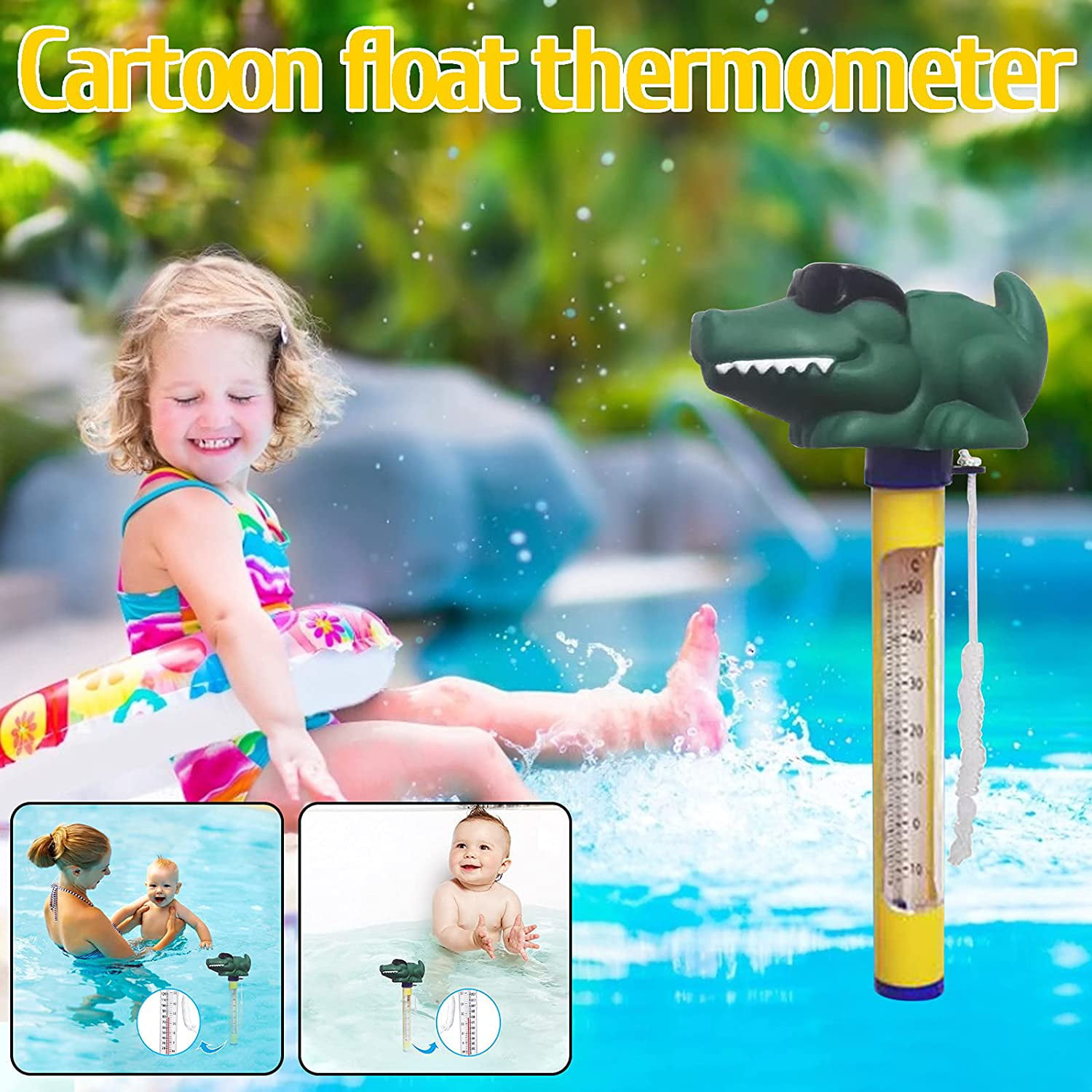 Cute Baby Water Floating High-Precision Easy to Read Thermometer Crocodile Housolution Water Thermometer Plastic Cartoon Float Kids Bathtub Pool Water Toy 