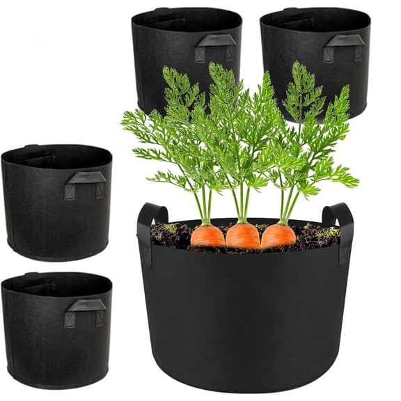 Vego Garden Grow Bags Thick Fabric Pots for Vegetables, Tomatoes & Herbs - Breathable, Washable Planters for Balcony, Patio & Indoor Gardening 5-Pack(DSF)