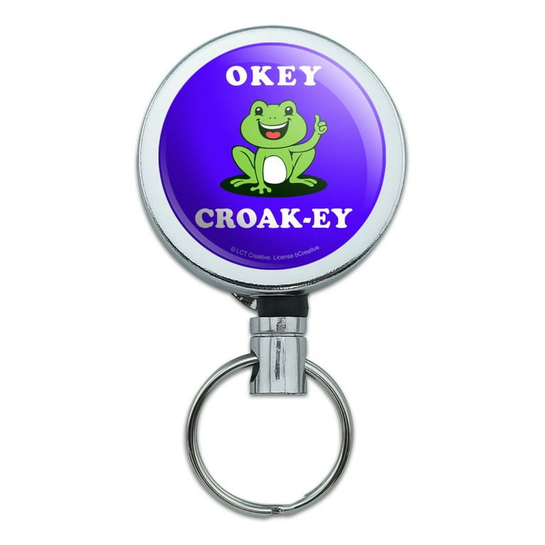 Okey Croak-ey Dokey Frog Funny Humor Heavy Duty Metal Retractable Reel ID  Badge Key Card Tag Holder with Belt Clip 