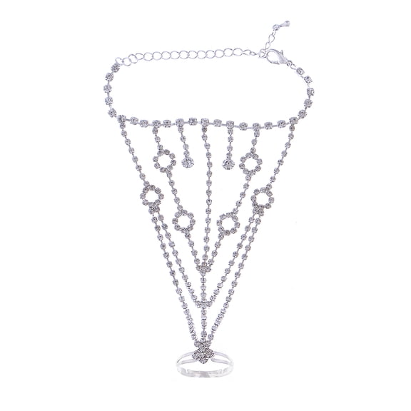 Indian Shooting Star Chain Design Bridal Crystal Finger Ring Bracelet