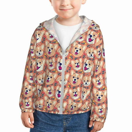 

Lukts Corgi Head with Floal Print Children s Long-Sleeved Sun Protection Clothing Hooded Sweatshirts for Boys and Girls Outdoor Sports-3 Years