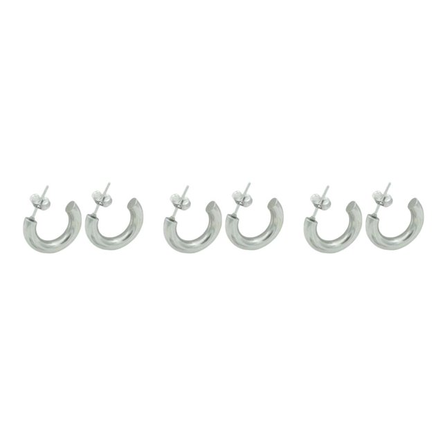 Langgg Women Earrings Decorations Exquisite Jewelry Ornament Simple Round Ladies Piercing Ear Hoops Fashion Decor Accessory Silver 3Set
