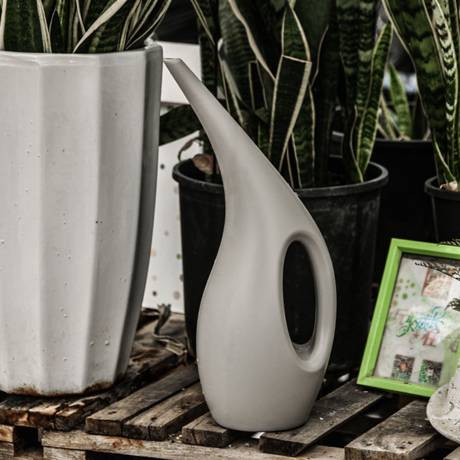harmtty 1.5L Watering Can Long Spout Wide Application Plastic Decorative Creative Plant Bottle Gardening Accessories,Light Grey