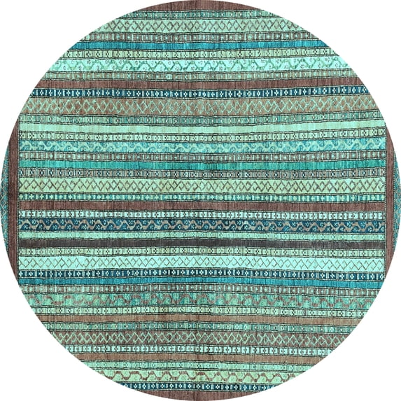 Ahgly Company Indoor Round Abstract Light Blue Modern Area Rugs, 4' Round