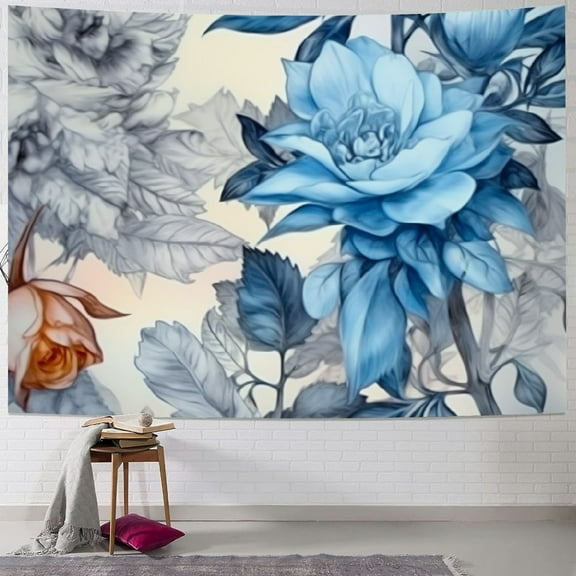 Creowell  Floral Tapestry, Blue Flower Tapestry Aesthetic Watercolor Floral Tapestry, Floral Tapestry Wall Hanging For Dorm Living Room Bedroom Home Decor 40x30inch